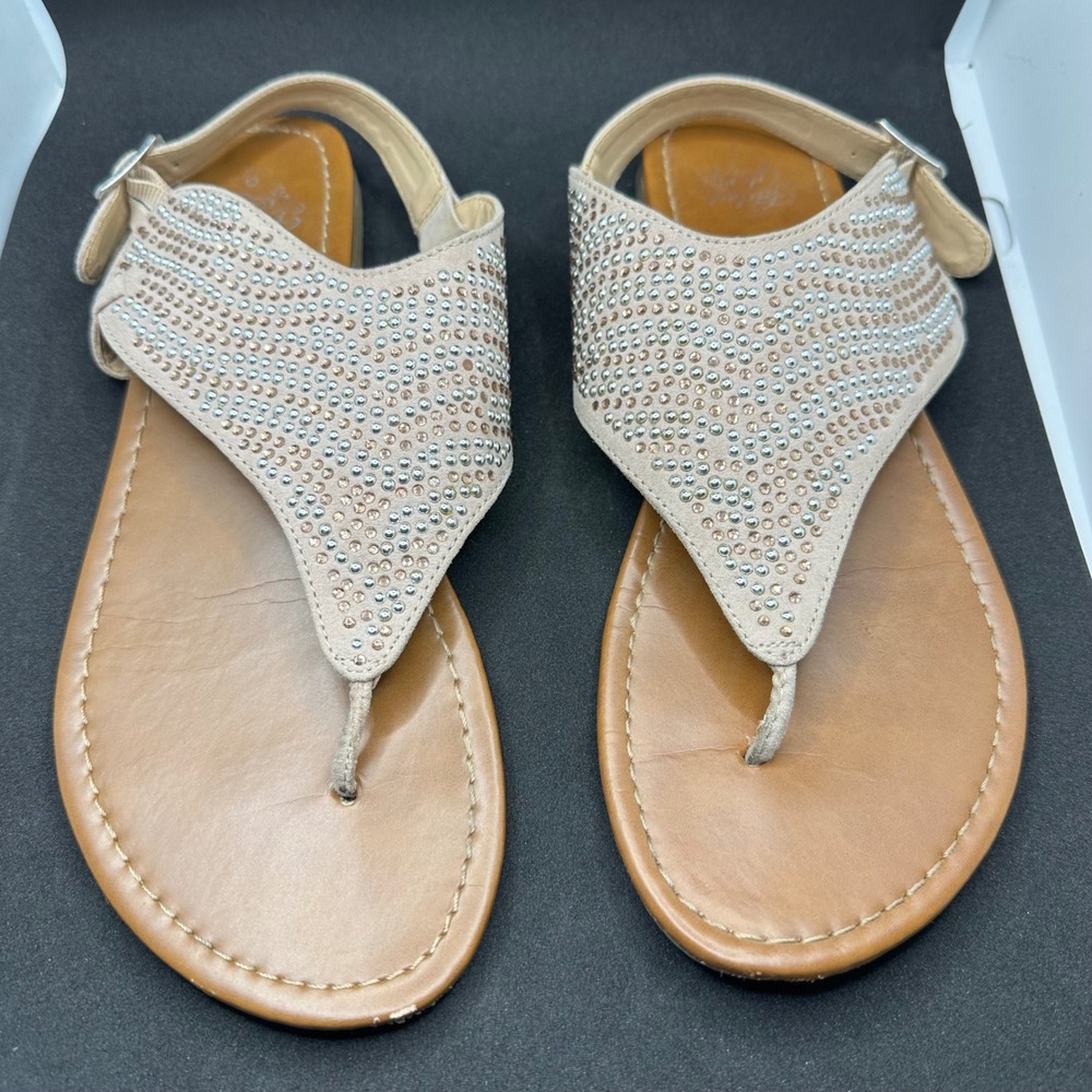 Faded Glory Women's‎ Thong Sandals Beige Rhinestone Embellished Casual Size 9